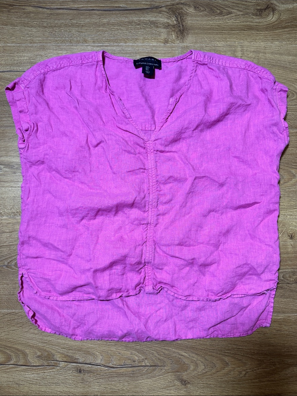 Tahari 100% Linen Pink V-Neck Short Sleeve Top Size Small
